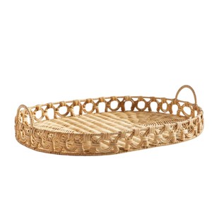 Handwoven Oversized Rattan <b>Tray</b> with Metal Handles Whitewashed Decorative Serving <b>Tray</b> for Coffee <b>Table</b> & Ottoman On Sale - Product Image 4
