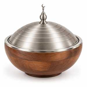 Réchaud alimentaire en acier inoxydable avec base en bois, couvercle design étoile, récipient de stockage alimentaire durable, plat à gratin rond en bois - Product Image 3
