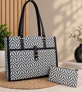 Ensemble de sacs fourre-tout en toile style vintage pour femme avec chaînes, fermeture éclair, sac à bandoulière portable et pochette pour usage quotidien - Product Image 1