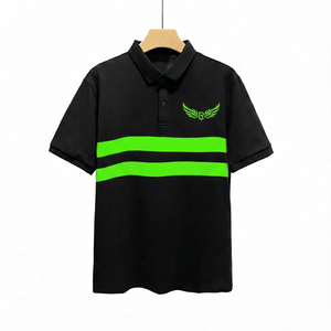 Polo à manches courtes noir pour homme avec rayures blanches et logo brodé, design décontracté en coton Oxford respirant - Product Image 2