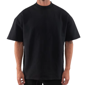 เสื้อยืดคอกลมแขนสั้นสีดำสำหรับผู้ชาย ทรงปกติ ผ้าถักเนื้อผ้าเจอร์ซีย์ 100% ผ้าฝ้าย สไตล์ลำลอง สีพื้น - Product Image 1