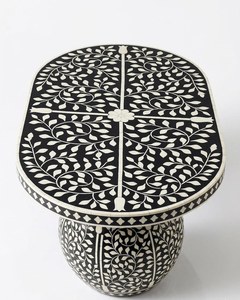 Mesa de Centro con Incrustaciones de Hueso, Negra y Blanca, Hecha a Mano, Mesa Decorativa, Colección de Muebles de Decoración para el Hogar de Primera Calidad, Estilo Lujoso - Product Image 1