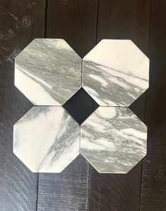 Elegant Arabescato Marble Octagon Coasters Set Natural Stone Flamed Surface <b>Waterproof</b> Table Coasters for Coffee Table Home - Product Image 6