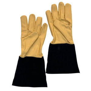 Guantes de soldadura de cuero con puño negro y diseño de pulgar recto para soldadura con electrodo, protección contra salpicaduras de metal fundido, forro de algodón - Product Image 1