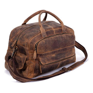 Large Luxury Vintage 14'' Genuine Leather Duffle <b>Bag</b> Polyester High Quality PU Fabric <b>Patchwork</b> Customizable Zipper Fashionable - Product Image 3