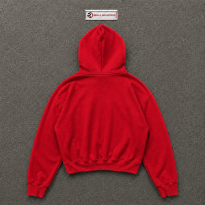Sudadera con Capucha Roja Extra Grande Personalizada con Gráfico de Árbol del Bosque Negro, Estilo Vintage Desgastado, Sudadera de Moda Urbana para Hombre - Product Image 6