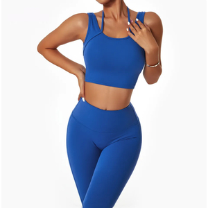 Ensemble de shorts de yoga 2 pièces pour femme, séchage rapide, respirant, couleur unie, logo avant, taille élastique, Spandex/Polyester, vêtements de sport sans couture - Product Image 5