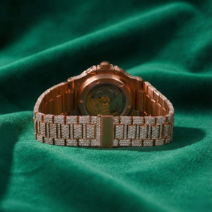 Montre automatique de luxe entièrement sertie de moissanite, or rose, acier inoxydable, saphir, étanche, style diamant, pour homme et femme - Product Image 4