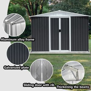 Abri de jardin 8x6 pieds avec porte coulissante, structure en alliage d'aluminium gris foncé et toit en pente – Produit de rangement et abri - Product Image 4