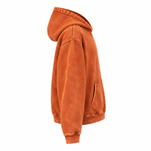 Sudadera con Capucha para Hombre, Estilo Vintage, Lavado Ácido, Estampado Serigrafiado, Ecológica, Manga Larga, Color Naranja Sólido, con Bolsillo Canguro - Product Image 4