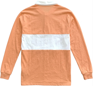 Custom <b>peach</b> White Color Block Long Sleeve Polo <b>Shirt</b> Cotton Rugby Style Streetwear Fashionwear breathable quick dry polo <b>shirt</b> - Product Image 2