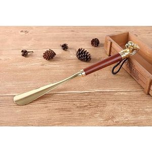 Chausse-pied long de luxe en laiton avec poignée en bois, robuste, aide à l'enfilage des chaussures pour hommes, femmes et personnes âgées - Product Image 2