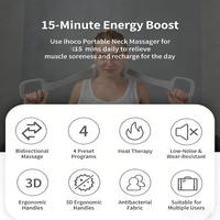 Masseur électrique pour le cou à faible bruit, pression des doigts à 4 points, prise en charge ergonomique 3D pour les utilisateurs d'ordinateur, soulagement du stress, marque IHOCO