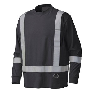 Camisa de Trabajo Reflectante de Alta Visibilidad para Hombre, Negra, Manga Larga, con Espalda en X y Franjas en los Brazos, Uniforme de Seguridad - Product Image 1