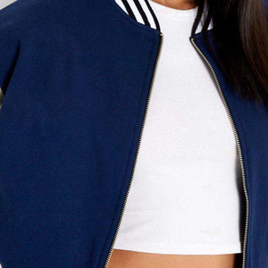 Varsity Jacket Women's Blue White Letterman Bomber Coat Embroidered 06 Patch Preppy Style Zipper Closure Short Length - Product Image 6
