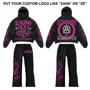 ชุดเซ็ตเสื้อผ้าผู้ชาย ZAINI สไตล์สตรีทแวร์สำหรับฤดูหนาว พรีเมียม 350gsm ผ้าฟลีซคอตตอน 100% สีดำชมพู ระบายอากาศได้ดี พร้อมโลโก้ปักแบบเชนีล - Product Image 1