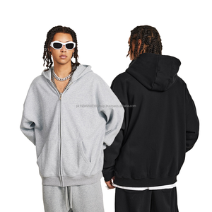 Sudadera con cremallera de alta calidad personalizada, venta al por mayor básica 450G cárdigan informal abrigo mujeres suelta Color sólido cremallera sudaderas con capucha hombres - Product Image 1