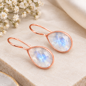 Natural Moonstone Bezel <b>Set</b> Dangle Earring - Handmade Gold Plated Teardrop Earring <b>Gift</b> For <b>Woman</b> - Product Image 3