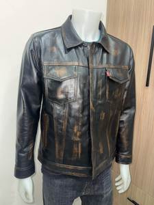 Veste en cuir véritable ciré pour homme, col rabattu, fermeture éclair, style motard, pour l'automne, couleur unie, manches classiques - Product Image 4