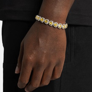 Luxury <b>silver</b> heart shape yellow stone tennis bracelet <b>for</b> <b>men</b> and women iced out jewelry stylish party wear - Product Image 2