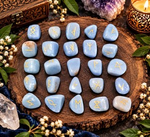 Juego de Runas de Angelita Natural |   25 Piedras Rúnicas Nórdicas Grandes |   Kit de Adivinación Elder Futhark - Product Image 4