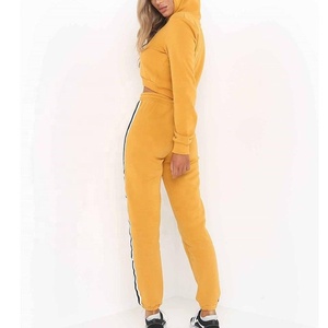 Sweat-shirt 2 pièces pour femmes, haut court et à manches longues, sweat-shirt avec pantalon rayé assorti, ensemble de haute qualité, collection - Product Image 3