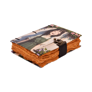 A5 Cute Girl Illustration Handmade 100 Paper Diary <b>Lock</b> Journal Floral Aesthetic Notebook Eco Friendly Premium Writing Gift Item - Product Image 1