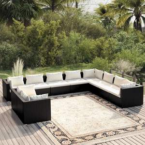 Conjunto de Muebles de Jardín de Ratán PE Negro con Acero con Recubrimiento en Polvo, Colección de Muebles Duraderos para Exteriores - Product Image 1