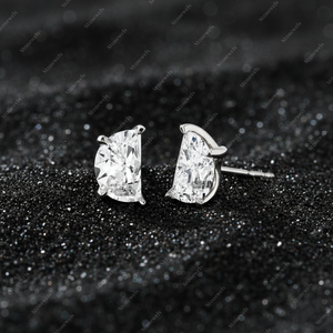 Half-Moon Cut Lab Diamond <b>Stud</b> Earrings - Product Image 3