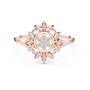 Anillo Clásico Minimalista en Forma de Flor de Oro Amarillo Sólido de 14k con Diamantes Cultivados en Laboratorio de Corte Redondo, Anillo de Boda Clásico, Regalo para Ella - Product Image 5