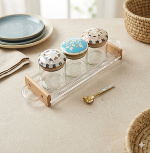 Plateau de service rond en bois et nacre, avec couvercle en acrylique et compartiments, pour objets de collection créatifs et culturels, destiné aux hôtels - Product Image 1