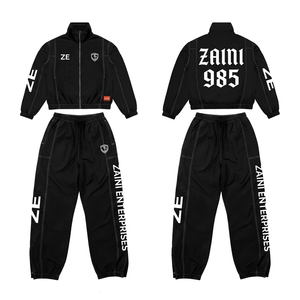 Conjunto Deportivo Cortavientos para Mujer, 120 GSM, Poliéster Taslon Premium, Negro con Paneles en Contraste, Chaqueta y Pantalón con Logotipo Personalizado - Product Image 1