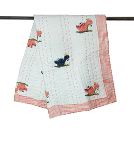 ผ้าห่มผ้าฝ้ายลายไดโนเสาร์ขอบสีชมพูใช้ในบ้านได้ทุกฤดูกาล - Product Image 2