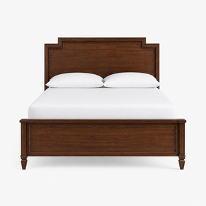 Transitional Teak Wood Double Bedstead with Tiered Panel Head Panel - Product Image 2
