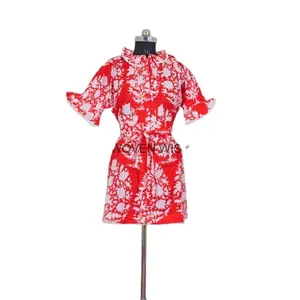 Vestido de verão plus size para mulheres, vestido de manga curta de algodão vermelho midi floral para mulheres