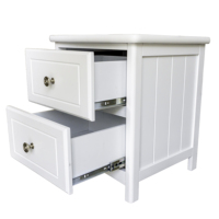 Table de chevet compacte, simple et classique, blanche/noire, avec 2 tiroirs, en bois Radiata/MDF, avec tiroirs à glissière fluide