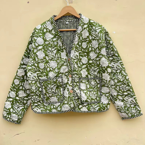 Indian Handmade 100% Cotton Eco-Friendly Quilted Anti-Wrinkle Breathable Quick Dry Front Pocket <b>Covered</b> <b>Button</b> Winter Regular - Product Image 1