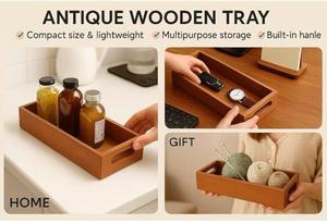 Plateau de rangement en bois, emballage de 1 pièce, organisateur de bureau minimaliste rectangulaire, multifonctionnel pour usage au bureau, à un seul niveau, pour l'organisation, compatible lave-vaisselle - Product Image 5