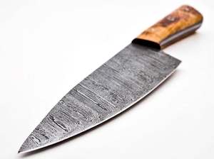 Couteau de Chef Artisanal en Acier Damas à Haute Teneur en Carbone de 8 Pouces, Manche en Bois d'Olivier, Manche Intégral, Mosaïque de Pins, pour Préparation Culinaire et Tranchage - Product Image 6