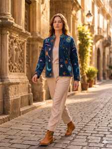 Veste en velours brodée motif symbolique, style bohème chic moderne, manteau ethnique artisanal pour festival - Product Image 2