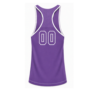 Purple White <b>Swim</b> Set Sleeveless Racerback Tank <b>Top</b> with Matching Shorts Lightweight Quick Dry Training Performance Swimwear - Product Image 4