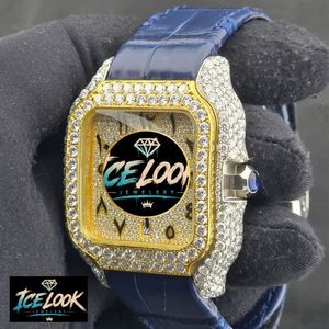 ICELOOK JEWELERY นาฬิกาทองทรงสี่เหลี่ยมหรูหราพร้อมขอบเพชรสายหนังสีน้ำเงินอะนาล็อกควอตซ์นาฬิกาแฟชั่นสำหรับผู้ชาย - Product Image 2