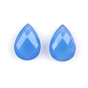Calcedonia azul Natural facetada 10x14mm forma de pera Briolette cuentas calibradas piedras preciosas sueltas proveedor de fabricación de joyas - Product Image 1