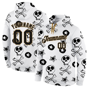 Sweat-shirt à capuche en polyester/coton, nouveau design, patchwork 3D crâne blanc, noir et or vieilli, sur mesure, vente en gros directe pour l'industrie - Product Image 1