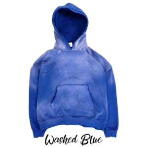 Sweat à capuche homme personnalisé en molleton de coton épais, bleu délavé à l'acide, style vintage, coupe oversize et ample, effet délavé soleil - Product Image 5