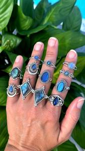 Blue <b>Labradorite</b> 92.5 Sterling Silver <b>Ring</b> – Mixed Shape Gemstone Statement Jewelry - Product Image 1