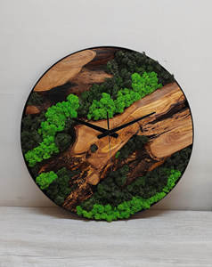 Greenery Home <b>Decor</b> <b>Wall</b> <b>Clock</b> with Moss <b>Wall</b> Art Stencil Made Moss & Wood <b>Wall</b> <b>Clock</b> <b>Decor</b> Gift - Product Image 2