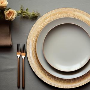 Assiette de présentation de luxe avec bordure en perles, accessoire haut de gamme pour la mise en scène de table de mariage et de banquet - Product Image 2
