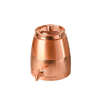 Handcrafted 100% Pure Copper Water Dispenser 5L <b>Set</b> With Iron Stand And Hammered Moscow Mule <b>Mugs</b> Ayurvedic Copper Matka - Product Image 2