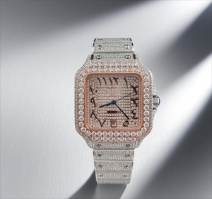 Reloj de Lujo Cuadrado Estilo Hip Hop con Incrustaciones de Diamantes Moissanite VVS, Esfera Árabe, Acero Inoxidable, para Hombre, ETA - Product Image 1